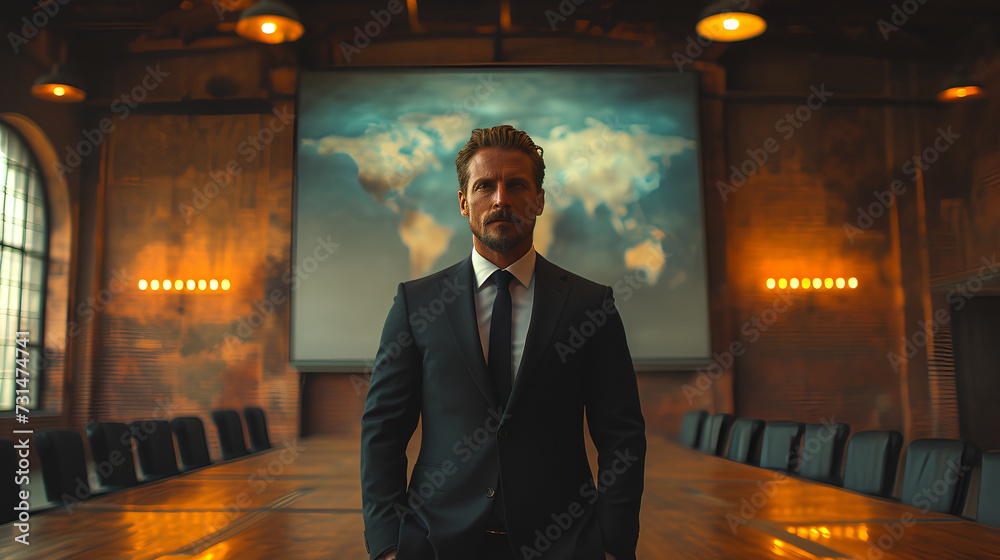CEO - Business executive - world map - conference table - leadership ...