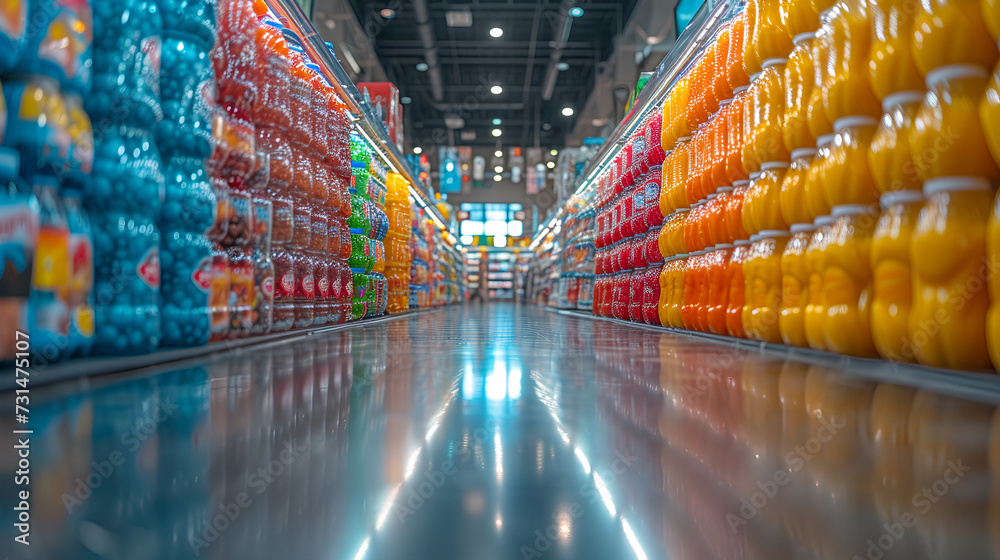 Grocery store isle - shopping center - supermarket -  bakeh effect - vibrant colors - artistic rendering  - obrazy, fototapety, plakaty 