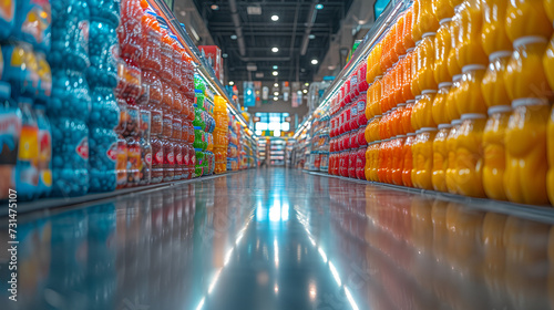 Grocery store isle - shopping center - supermarket - bakeh effect - vibrant colors - artistic rendering 