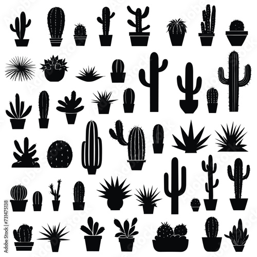 Cactus silhouette set collection of cacti silhouettes vector illustration