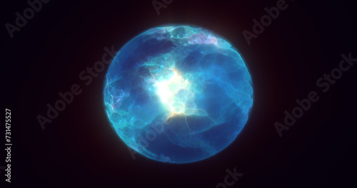 Energy abstract blue sphere of glowing liquid plasma, electric magic round energy ball background