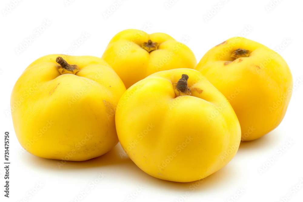 Fresh Yellow Quinces Isolated on White Background.