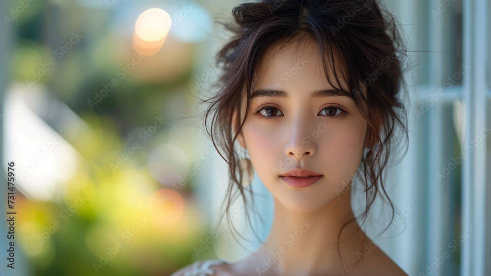 Asian Woman in Elegant Evening Gown at Luxurious Mansion Asian Woman in Elegant Evening Gown at Luxurious Mansion
