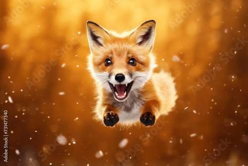 Happy fox jumping and having fun. © vlntn