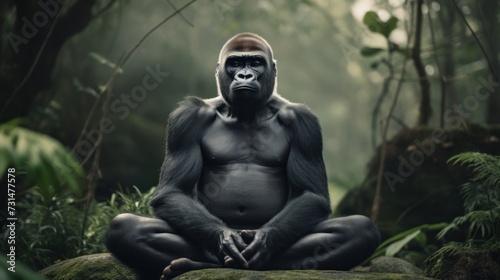 Gorilla sitting and meditating.