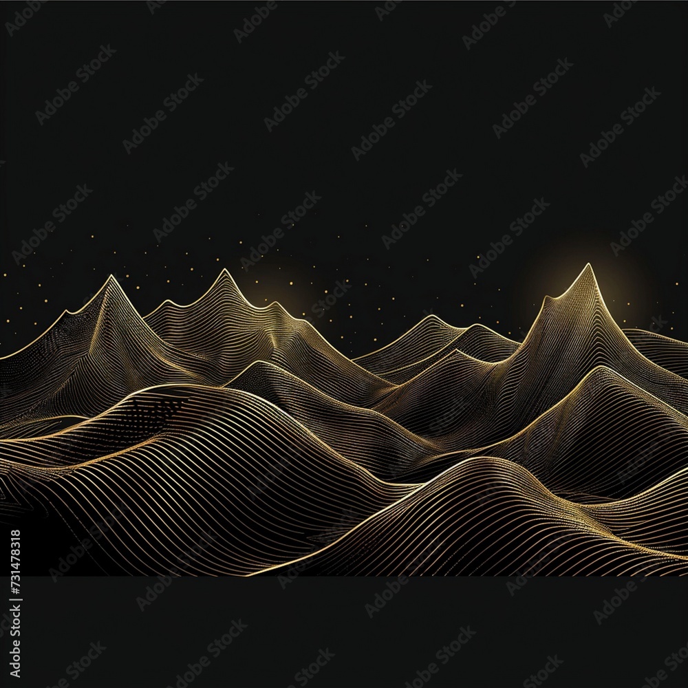 Mountain line art background, luxury gold wallpaper design for cover