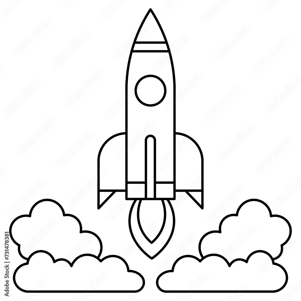 Rocket launch line art element. Can be used for landing page, template, UI, web, mobile app, poster, banner, flyer