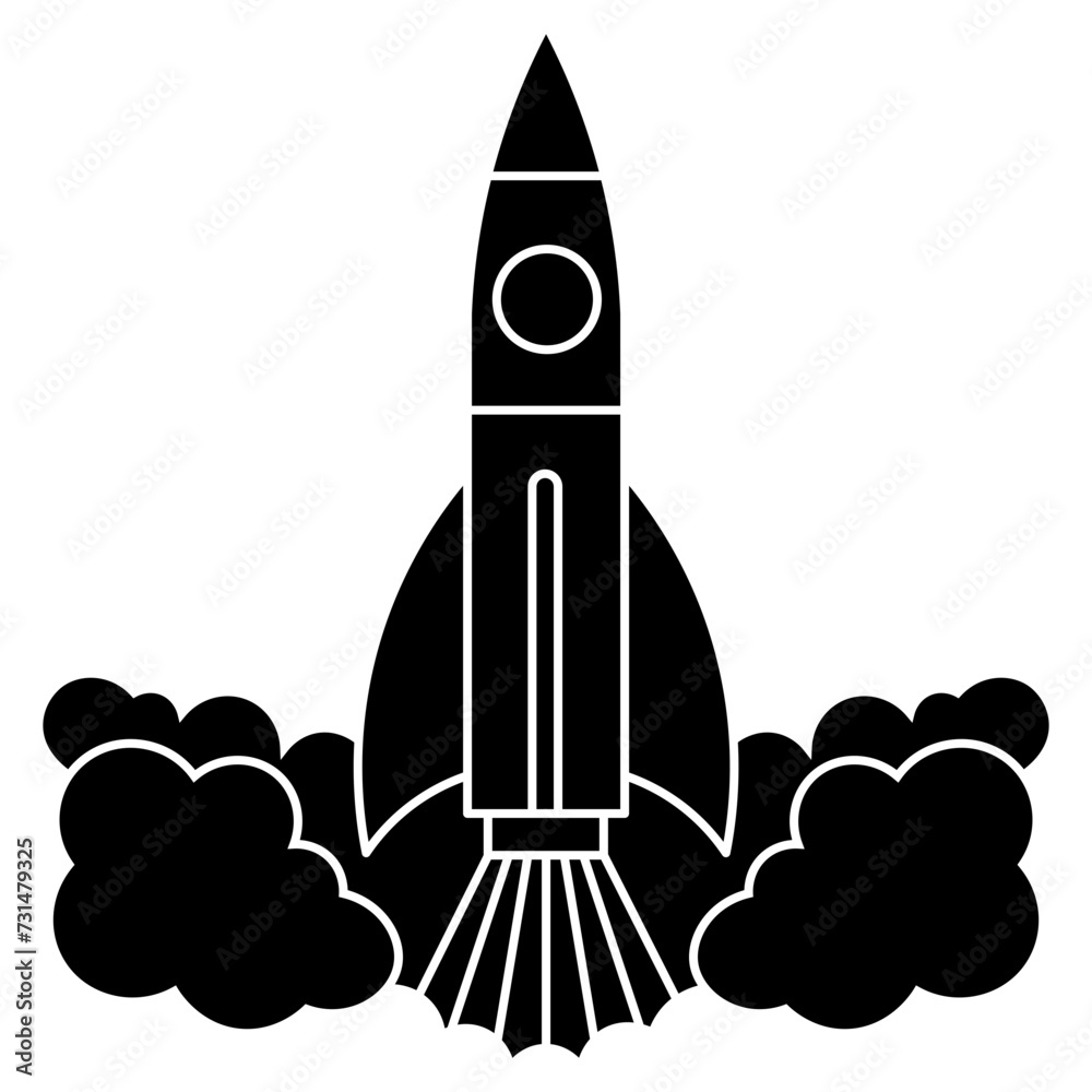 Rocket launch silhouette element. Can be used for landing page, template, UI, web, mobile app, poster, banner, flyer Rocket launch silhouette element. Can be used for landing page, template, UI, web, mobile app, poster, banner, flyer
