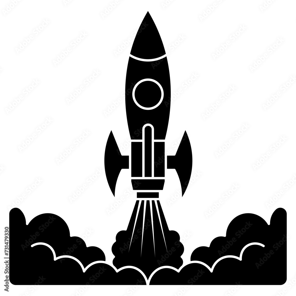 Rocket launch silhouette element. Can be used for landing page, template, UI, web, mobile app, poster, banner, flyer Rocket launch silhouette element. Can be used for landing page, template, UI, web, mobile app, poster, banner, flyer