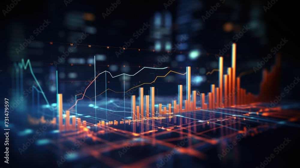 Financial data graph chart report statistic marketing research development planning management strategy analysis accounting. Financial business technology hologram concept. Comeliness - obrazy, fototapety, plakaty 
