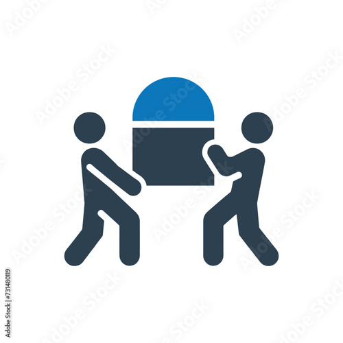 Two people lifting a heavy object icon
