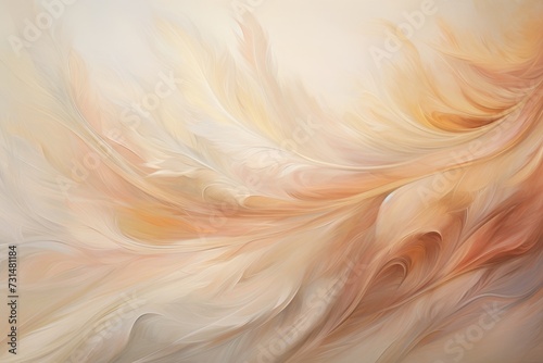 Painting of White and Orange Feather on Canvas in Modern Art Style, Soft feathery strokes depicting the abstract gentleness of a morning breeze, AI Generated