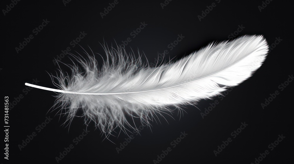 white dove feather clipping path on black Isolated background.