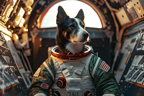 Dog in Astronaut Suit in Spaceship © vanilnilnilla