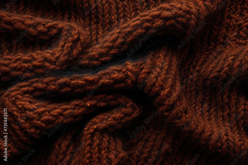 Close-Up of Brown Knitted Sweater, Detailed View of Warm and Cozy Clothing, The dense and rough texture of a woolen sweater, AI Generated Close-Up of Brown Knitted Sweater, Detailed View of Warm and Cozy Clothing, The dense and rough texture of a woolen sweater, AI Generated