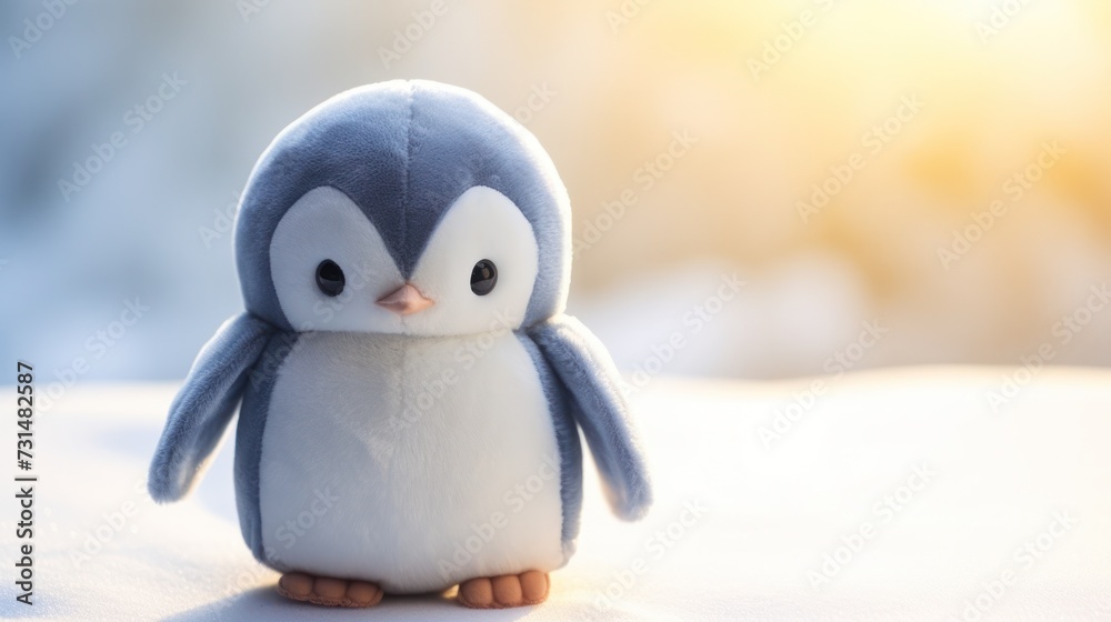 Fototapeta premium Cute penguin plush toy, closeup.