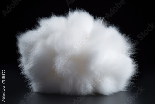 A single, white fluffy cotton ball contrasted against a deep black background, The soft and fluffy texture of a cotton ball, AI Generated