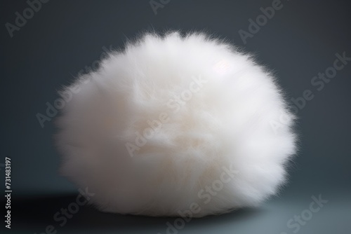 A single fluffy white cotton ball placed neatly on a table surface, The soft and fluffy texture of a cotton ball, AI Generated