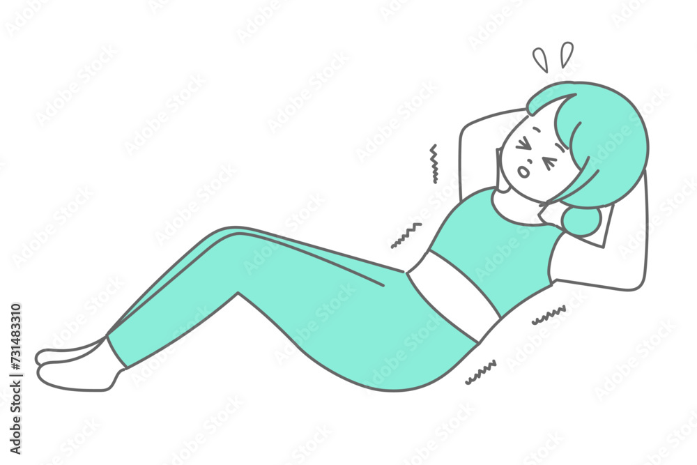 Obraz premium 辛そうに腹筋をする女性のイラスト