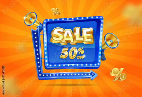 3d sale discount with megaphone design scene