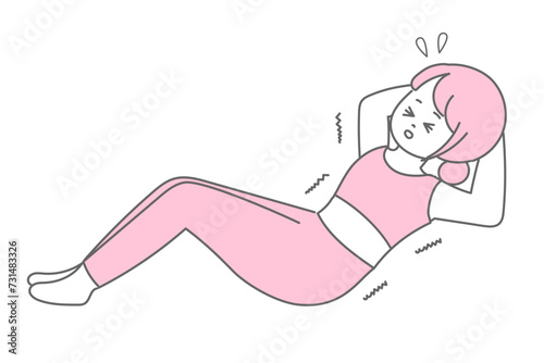 辛そうに腹筋をする女性のイラスト