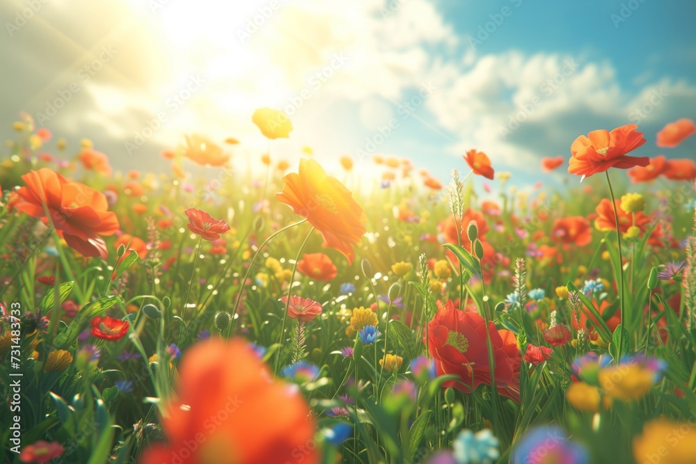 Fototapeta premium field of flowers under sunshine