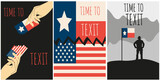 Set Texas posters concept. Banner with broken American and Texas flag man silhouette. Texas exit USA art background. Vector illustration for web and social media.