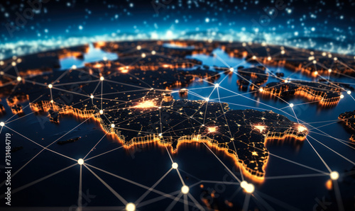 Digital Network Connections and Data Exchange Over the United States, Glowing Nodes and Lines Highlighting National Connectivity and Technology