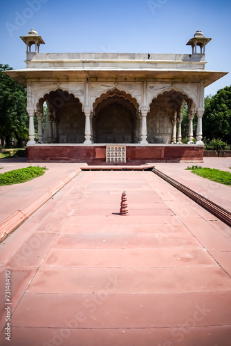 Architectural details of Lal Qila - Red Fort situated in Old Delhi, India, View inside Delhi Red Fort the famous Indian landmarks