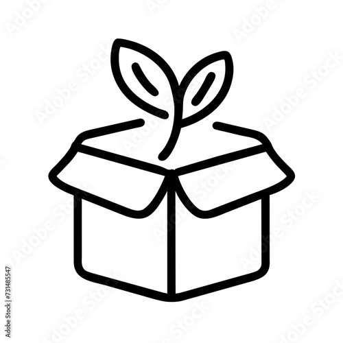 A simple box with a leaf motif, representing minimal and recyclable packaging.