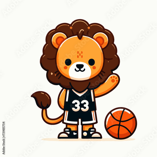 sport animal cute lion wearing basketball jersey waving hand vector illustration