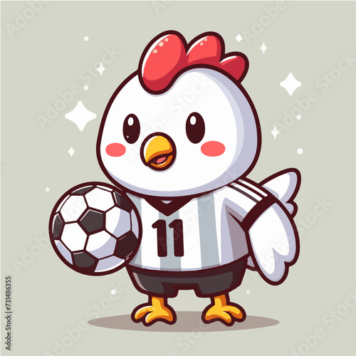 sport animal cute chicken soccer player carrying a ball wearing a jersey vector illustration