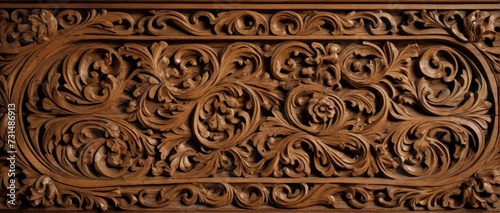 Rustic wooden with intricate carvings, Renaissance style.