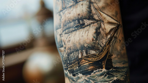 Sailing ship on a stormy sea as a tattoo