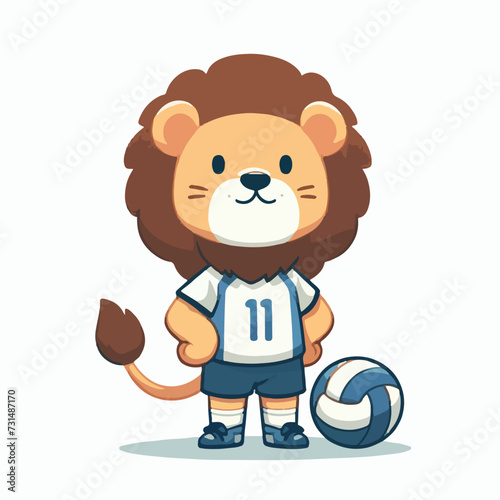 sport animal cute lion volleyball player wearing jersey vector illustration
