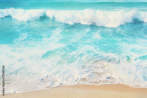 Beautiful aerial view of a serene beach with waves gently washing over the sparkling wet sand