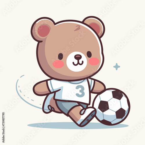 sport animal cute bear football player dribbling ball vector illustration