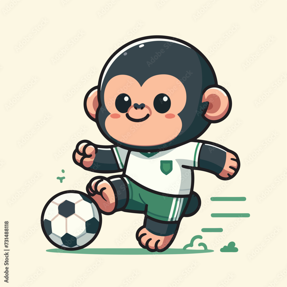 sport animal cute gorilla football player dribbling ball vector illustration