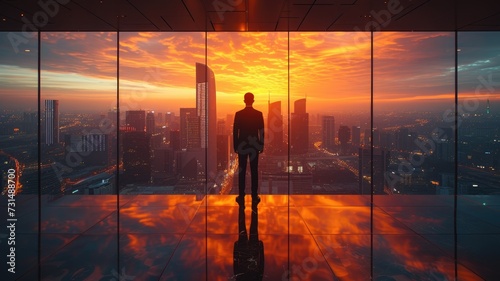 A business man standing with cityscape background © bannafarsai