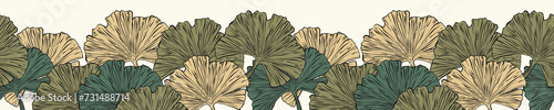 A decorative border of Ginkgo leaves is highlighted on a white background. A pattern of leaves. Vector illustration. For nature  eco and design. Hand-drawn plants  a frame for a postcard.