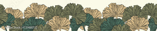 A decorative border of Ginkgo leaves is highlighted on a white background. A pattern of leaves. Vector illustration. For nature  eco and design. Hand-drawn plants  a frame for a postcard.