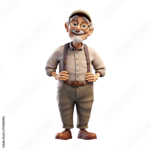 The 3D animation character depicts a grandpa with a smile, wearing glasses and a cap, radiating warmth and friendliness. © DIMENSIONS