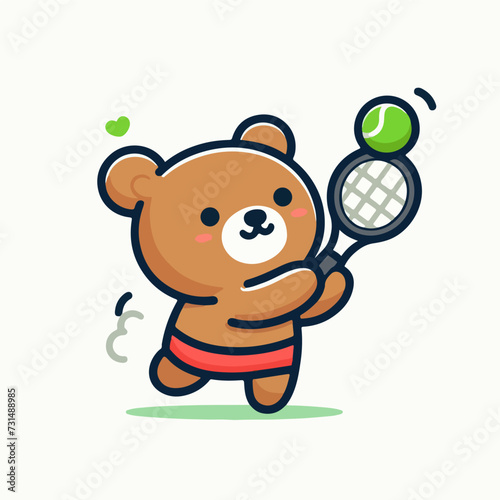 cute bear hitting tennis ball with racket vector illustration