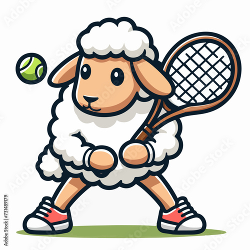 sport animal cute sheep tennis player vector illustration