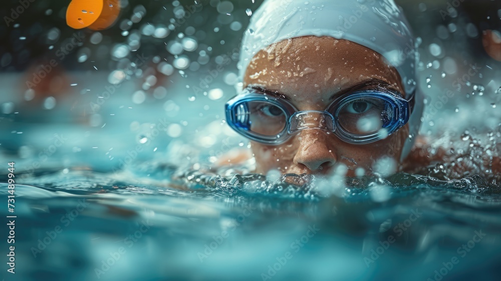 woman in swimming pool for competition training