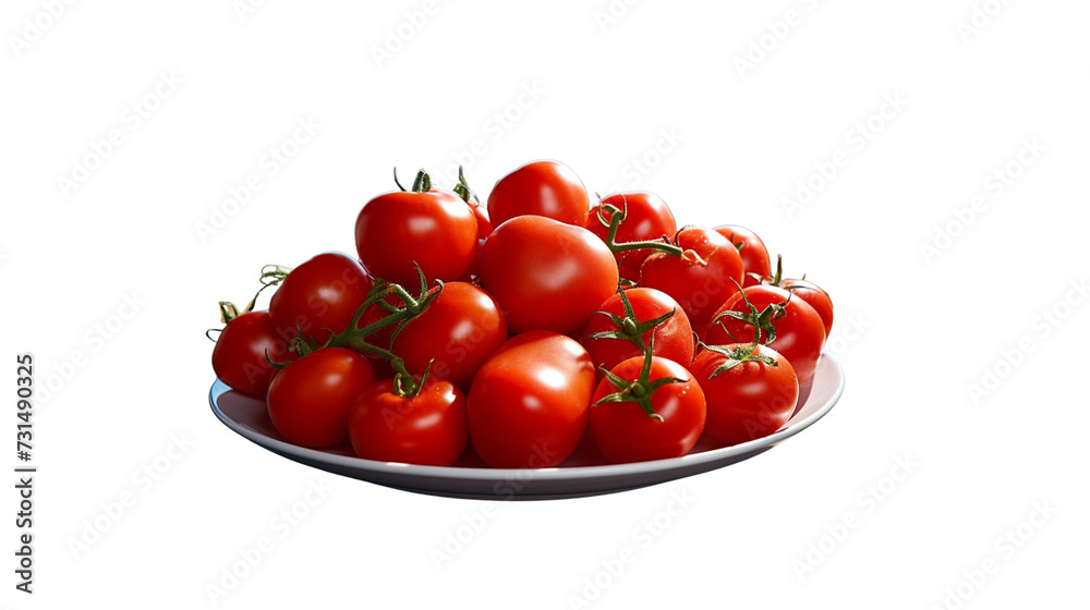 View of red tomatoes piled beautifully on a plate View of red tomatoes piled beautifully on a plate