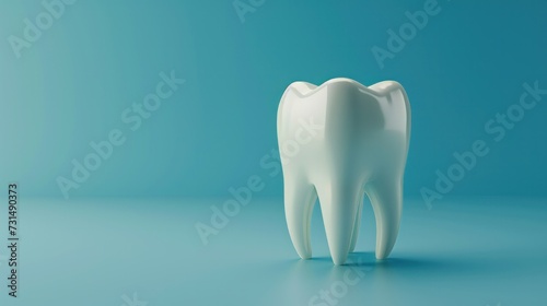 3d render illustration on blue background human tooth with copy space 