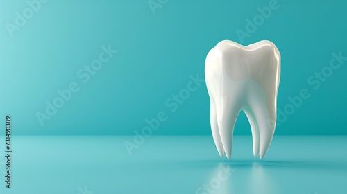 3d render illustration on blue background human tooth with copy space  
