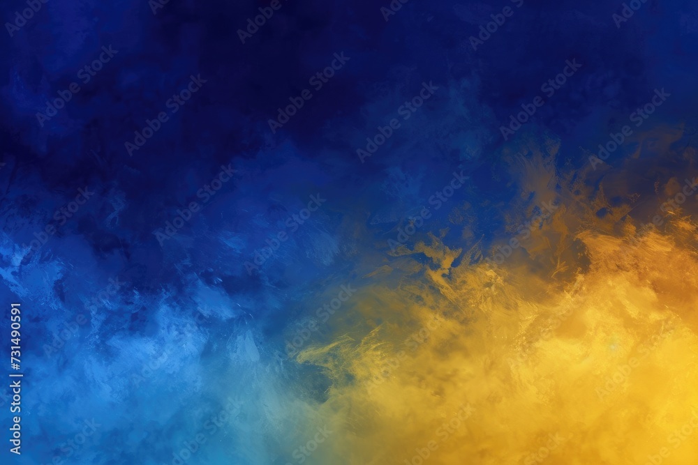 A stunning cloud formation of vibrant blue, yellow, and red colors decorating the sky, A chromatic gradient moving from a sunny yellow to midnight blue, AI Generated