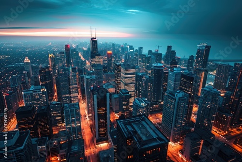 Aerial View of City at Night  Illuminated Urban Landscape of Lights and Buildings  A city glowing under the evening skyline from above  AI Generated